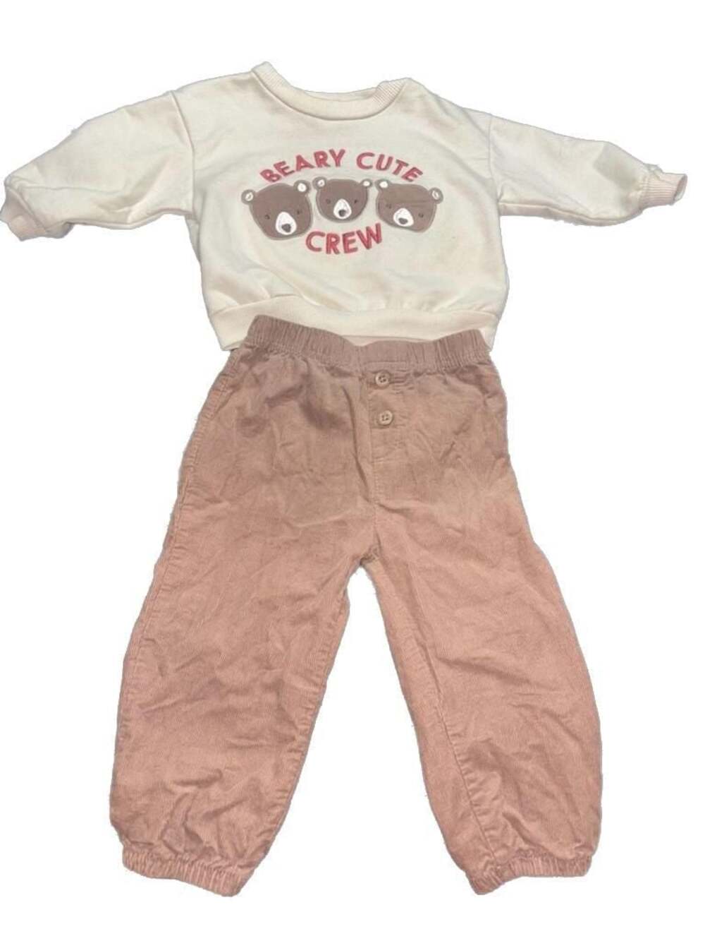 Rugged Bear Toddler Boys Beary Cute Crew Sweatshirt Corduroy Jogger 2pc Set 12M